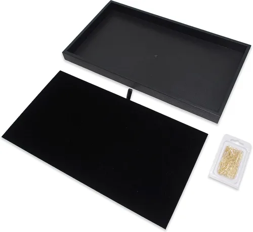 Vista 2 de CuteBox Bandeja de plástico negro con inserto de almohadilla dorada en U para venta al por menor, mercancía, joyería, exhibición, organización