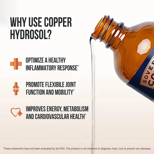 Vista 5 de Sovereign - Hidrosol de cobre bio-activo - Suplemento líquido de cobre biodisponible para adultos y niños con hidrosol plateado para cabello, piel
