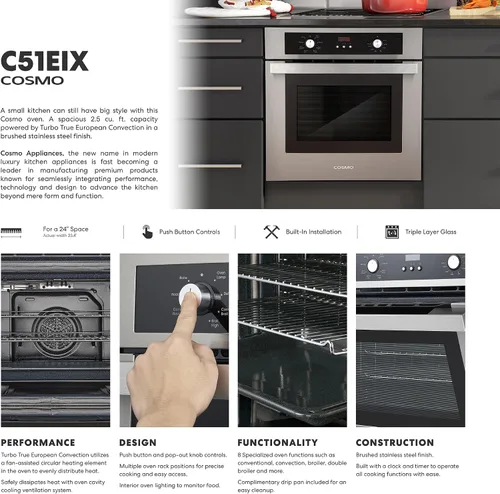 Vista 3 de Horno eléctrico de pared Lumin Coll de 2.9 pies cúbicos de 24 pulgadas