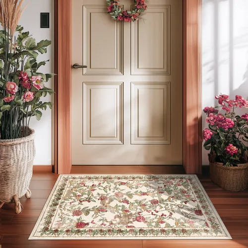 Vista 27 de jinchan Alfombra de entrada lavable vintage floral de medio círculo de 2 x Eden Azul/Verde