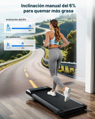 Vista 2 de Superun Under Desk Walking Pad with 6% Incline, 3 in 1 Portable Treadmill Negro vivo
