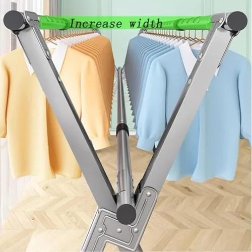 Vista 5 de Space-Saving Clothes Drying Rack, Foldable Stainless Steel Laundry Hanger with 5 Poles, Shoe Rack & 360° Wheels (160cm/63in 160cm/63in)