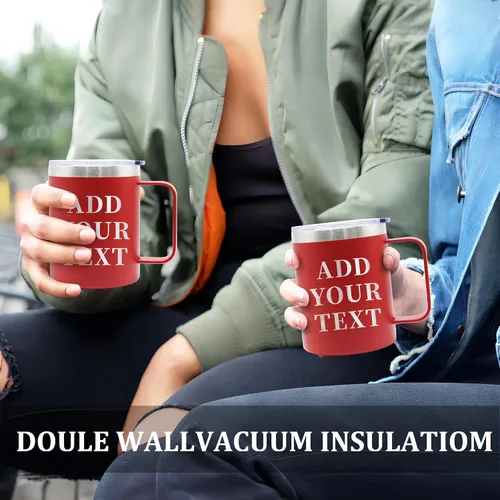 Vista 5 de Vasos de acero inoxidable grabados personalizados con nombres, tazas aisladas personalizadas con asa, taza de café de viaje, regalos para ella/él