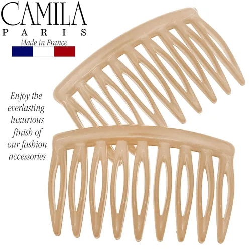 Vista 2 de Camila Paris CP3109 - Peine lateral francés para el cabello, pequeño, curvado, beige, con torsión francesa, decorativo, pinzas de sujeción fuerte