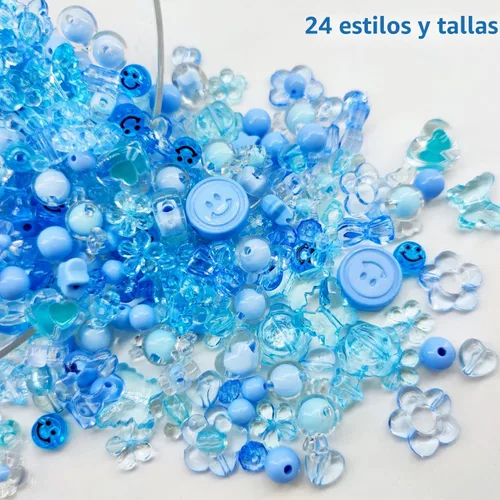Vista 2 de 450 cuentas de acrílico azul surtidas – corazón pastel, estrella, mariposa, cara sonriente, Mickey lindo a granel estético a granel para pulseras