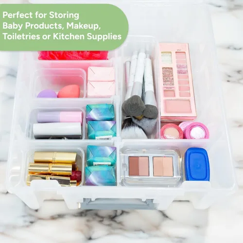 Vista 5 de Best Kept Super Satchel - Caja de doble compartimento profundo, almacenamiento de arte con 8 compartimentos extraíbles, cierre inteligente