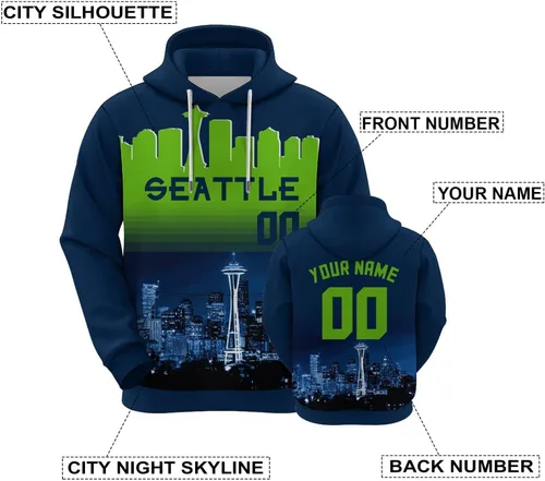 Vista 2 de Custom Football Hoodies City Night Skyline Personalized Sweatshirt Name Number Fan Gift Pullover for Men Women Youth