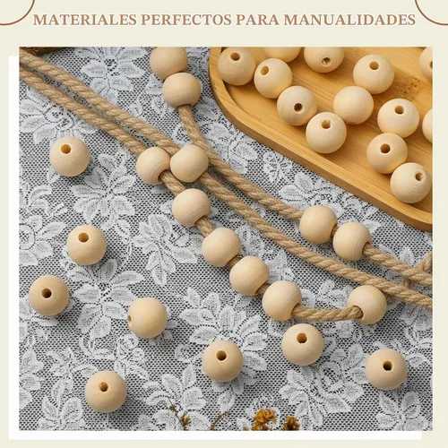 Vista 6 de WILLBOND 130 cuentas de madera de macramé con agujero de 0.197 in, beige