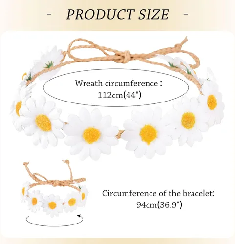 Vista 5 de DOCILA Diademas de flores para mujer, diademas florales hippie bohemias, corona de hadas, bodas, fiestas, viajes, disfraces, accesorios