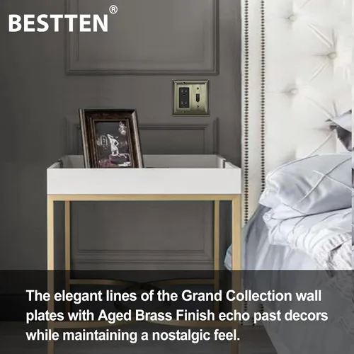 Vista 5 de BESTTEN Placa de pared combinada de 1 palanca/1 decorador, tamaño mediano, 2 bandas, resistente a la corrosión, latón antiguo, cubierta de salida