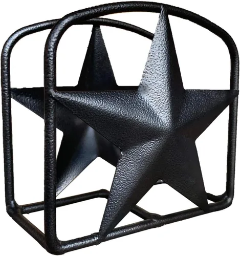 Vista 5 de Servilletero rústico negro con estrella de Texas – Servilleteros de hierro de metal primitivo para encimera de cocina, soporte de estilo occidental