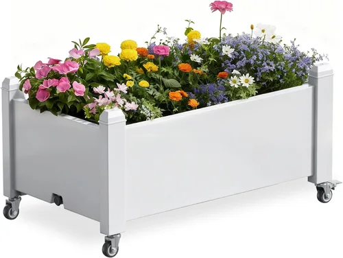 Vista 19 de PatioZen Cama de jardín elevada de 14 galones, maceta elevada de riego automático con tapón de drenaje y medidor para verduras, flores, hierbas Ashen