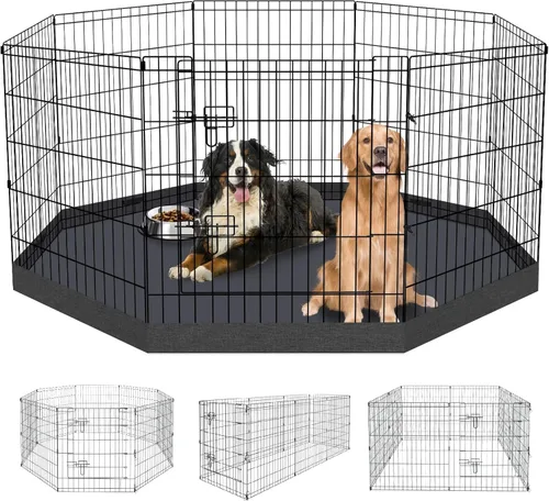 Vista 10 de Artmalle Parque de Juego para Mascotas, Cachorro, 8 Paneles, 24 Pulgadas, para Interior y Exterior, Metal, Plegable, Portátil, Ideal para Mascotas