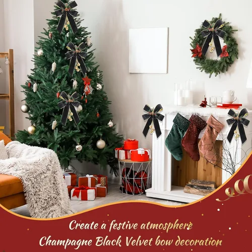 Vista 4 de Yinkin Corona de Árbol de Navidad Lazo Lazos de Cinta de Navidad con Campanas 11 x 7.8 pulgadas Terciopelo Cono de Pino Lazo Adornos Colgantes