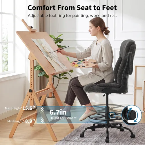 Vista 4 de Silla de dibujo de oficina gris - Silla de oficina alta de tela para Gris-h