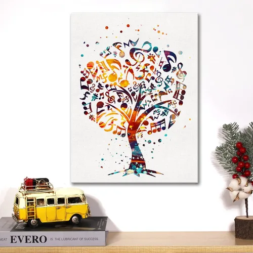 Vista 4 de Lienzo con diseño de árbol musical en acuarela, arte para pared, diseño de claves agudas, pintura para sala de música, decoración de pared