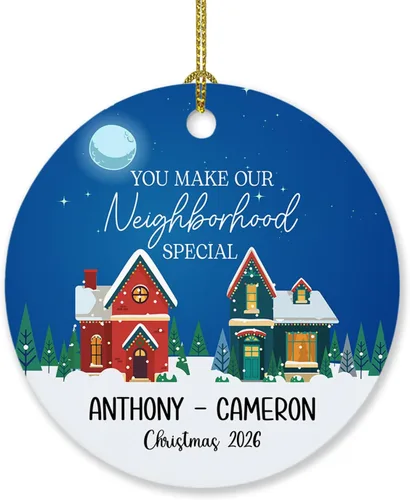 Vista 12 de Adorno personalizado de buen vecino con nombres y texto personalizados, adornos de tesoro de A Good Neighbor is A Found, adornos de Navidad 2024