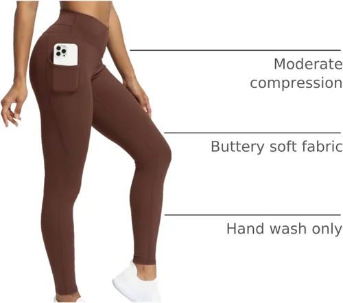 Vista 45 de Aoxjox Trinity - Pantalones de yoga de cintura alta con bolsillos para mujer, control de abdomen, cintura cruzada, leggings de entrenamiento suaves