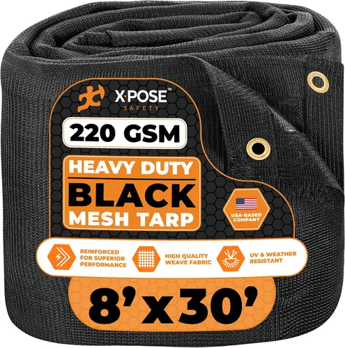 Vista 76 de Xpose Safety Lona de malla resistente, 4 x 10 pies, cubierta protectora negra multiusos con flujo de aire, uso para amarres, sombra, vallas, toldos