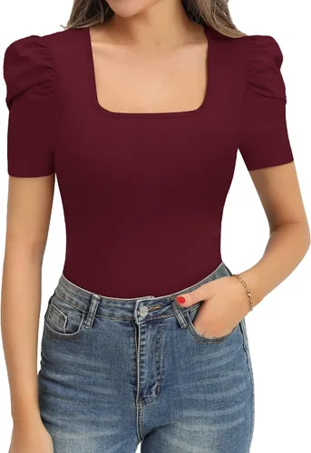 Vista 2 de MANGOPOP Body de manga corta con cuello cuadrado para mujer