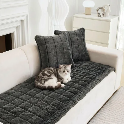 Vista 12 de JIAN YA NA Funda para Sofá Seccional, Divertida Funda de Chenilla Difusa para Sofá, Protector de Muebles Antideslizante para Mascotas y Niños, Sofá