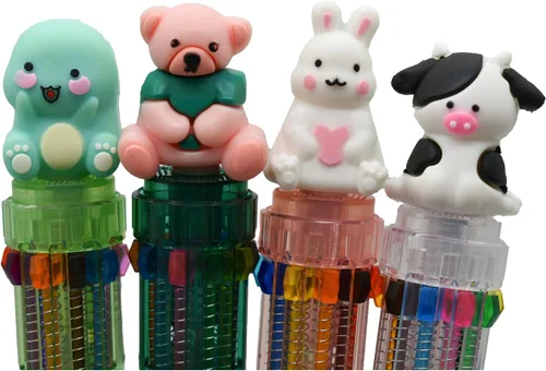 Vista 2 de 8 bolígrafos de dinosaurio multicolor 10 en 1 bolígrafos de colores conejo animal pluma retráctil pluma vaca para la escuela, oficina, fiesta