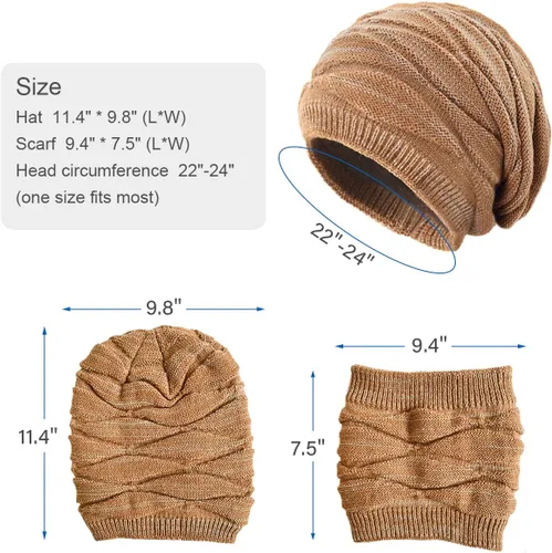 Vista 6 de Conjunto de gorro y bufanda para mujer para niñas, gorro de esquí de invierno de punto cálido con forro polar