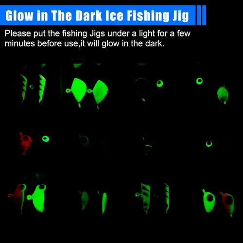 Vista 5 de Ice Fishing Jigs Lures kit, Luminous Ice Fishing Gear Crappie Panfish Jigs Head Fishing Hooks Set for Winter Ice Jigging Walleye Perch Bluegill