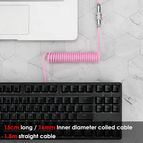Vista 6 de Geekria Coiled USB-C Gaming Keyboard Cable with Aviator Connector Cord, 5-Pin Braided Double-Sleeved Mechanical Keyboard Cable Compatible with