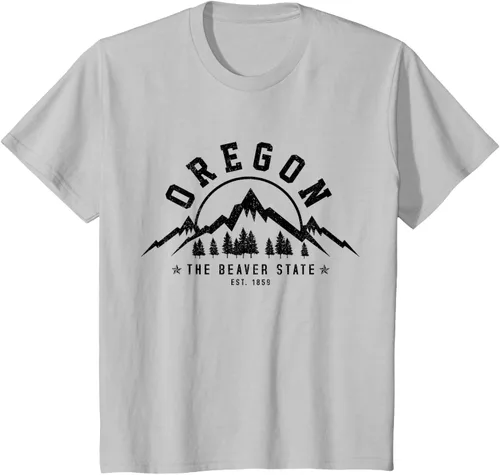 Vista 21 de Oregon The Beaver State Est. 1859 Vintage Mountains - Camiseta de regalo, gris, S