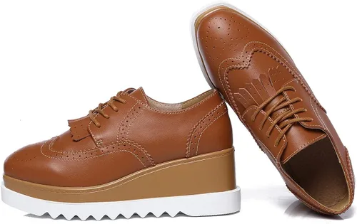 Vista 6 de Zapatos Dadawen, oxford, con cuña y plataforma, con agujetas, borlas y puntera cuadrada, a la moda, para mujer