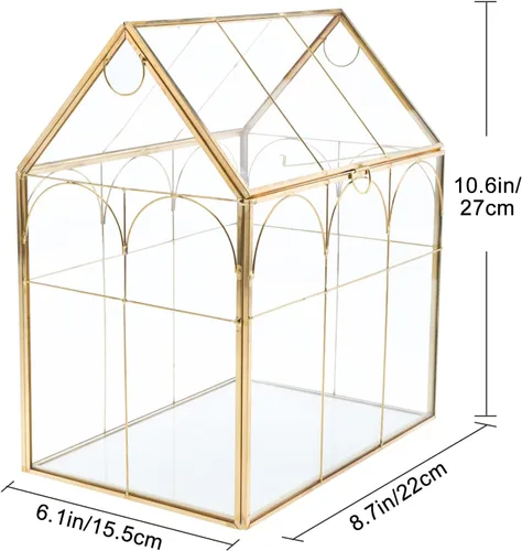 Vista 2 de HighFree Terrario geométrico para plantas con tapa, kit de terrario para suculentas para exhibición, plantas de aire, suculentas, terrario en Dorado
