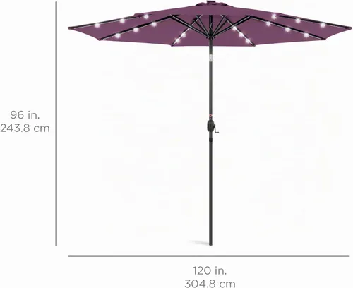Vista 7 de Best Choice Products 10ft Solar Polyester LED Lighted Patio Umbrella w/Tilt Adjustment and UV-Resistant Fabric Amatista púrpura