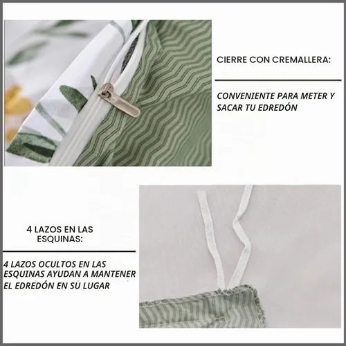 Vista 6 de Funda de Edredón Floral Tamaño King - Flores Blancas Amarillas y Hojas Verdes Primavera Botánica Estampada Juego de Funda de Edredón de Microfibra