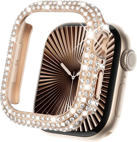 Vista 21 de KADES - Funda protectora completa compatible con iWatch, con protector de pantalla de vidrio templado incorporado, brillante y con diamantes de Negro