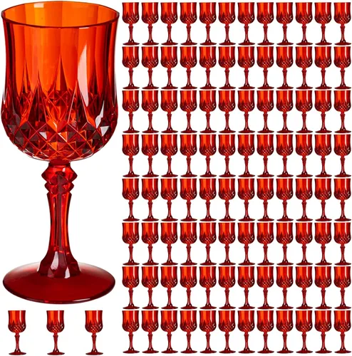 Vista 14 de Copas de vino de plástico de 7 onzas, 10 vasos de vino reutilizables ámbar, copas de champán vintage, copas de agua de cristal de plástico
