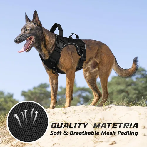 Vista 5 de WINGOIN Arnés táctico negro para perros pequeños, arnés resistente sin tirones con asa, arnés militar reflectante ajustable K9 para mascotas