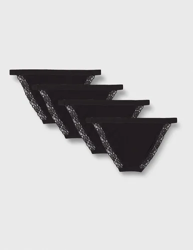 Vista 3 de Tienda Essentials Calzoncillos Tanga de algodón y encaje para mujer, paquete de 4