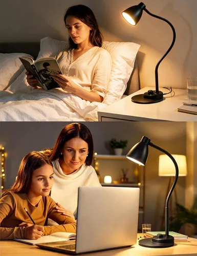 Vista 6 de BOHON. Lámpara de escritorio LED con puerto de carga USB, 3 modos de color, luz de lectura regulable, lámpara de tarea de inducción inteligente