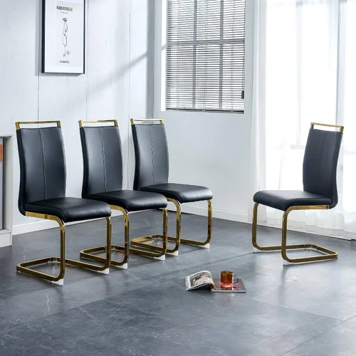 Vista 39 de Juego de 2 sillas de comedor, sillas de cocina, sillas sin brazos, sillas laterales de cuero y patas de metal con respaldo alto