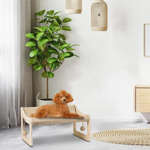 Vista 8 de Sisal - Cama rascador para gatos de interior, hamaca para almohadilla de rascar, silla elevada de sisal 2 en 1 para gatos con 2 bolas de juguetes