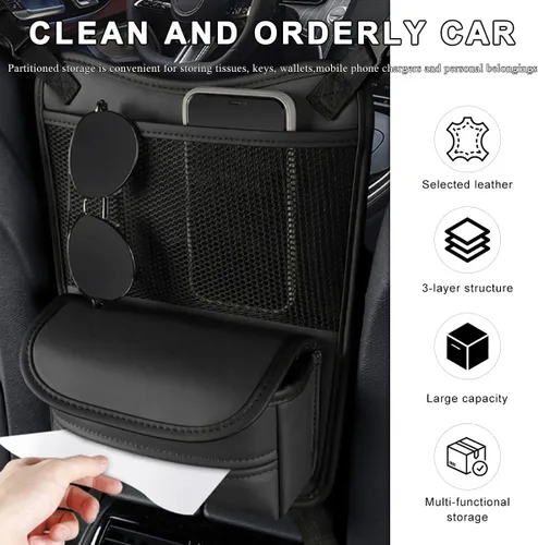 Vista 4 de Organizador de Almacenamiento para Automóvil Entre Asientos, Organizador de Almacenamiento Colgante de Cuero para Consola de Automóvil con Bolsillo