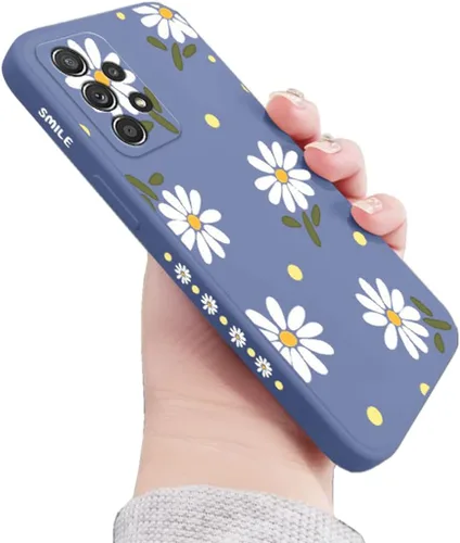 Vista 8 de Funda para Galaxy A53 5G, diseño de margaritas, protección completa de lente de cámara, a prueba de golpes, TPU parachoques de silicona líquida