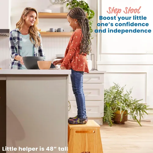 Vista 4 de ECR4Kids Taburete ajustable para sentarse o escalonar con almacenamiento, madera, muebles para niños, miel