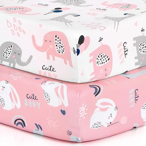 Vista 24 de Pack n Play Sheets BROLEX - Juego de 2 sábanas para cuna, juego de sábanas elásticas y portátiles para cuna, funda de colchón convertible