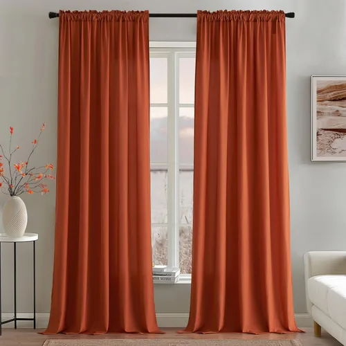 Vista 2 de MIULEE Burnt Orange Fall Semi Sheer Privacy Curtains 2 Panels 52W x 96L Naranja quemado