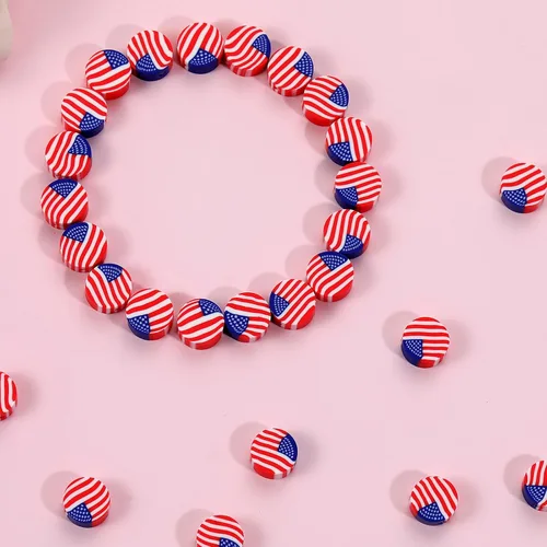 Vista 7 de 100 cuentas espaciadoras de arcilla polimérica para el Día de la Independencia del 4 de julio para hacer joyas, manualidades, pulseras, collares