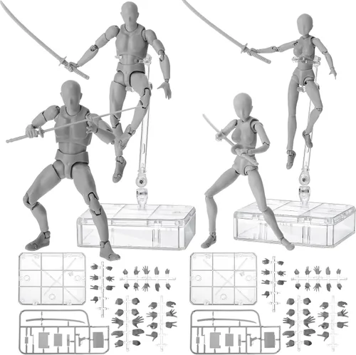 Vista 7 de Meooeck 4 Juegos de Figuras de Acción Modelo de Cuerpo de PVC para Artistas Maniquí de Dibujo Articulado para Pintura, Bocetos, Regalos de Beige
