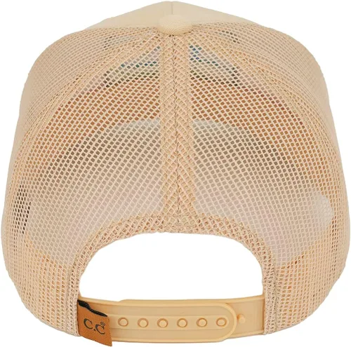 Vista 4 de Funky Junque Gorra de béisbol para hombre y mujer, diseño de camionero, con cierre de malla, ajustable, retro, transpirable Birdie Blitz - Beige