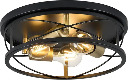 Vista 14 de Luces de granja, lámpara de techo industrial negra de montaje empotrado, lámpara de techo para pasillo, dormitorio, cocina, entrada, 2 luces
